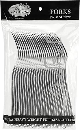 Plastic Cutlery Silverware Extra Heavyweight Disposable Flatware, Full Size Plastic Forks Like Silver 24 Pack