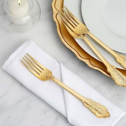 Efavormart 24 Pack  8" Metallic Gold Baroque Disposable Cutlery Plastic Forks for Wedding Party Banquet Events Candy Buffet