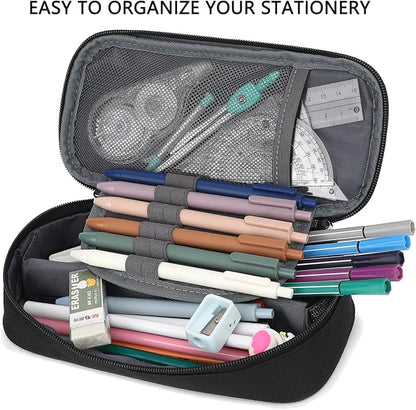 FlowFly Pencil Case for Girls Boys, Large Capacity Pencil Pouch for Kids, Portable Soft Pen Bag for Teens, Black