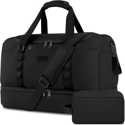 ETRONIK Gym Bag for Men Women, Large Travel Duffle Bag with Shoe Compartment, Carry on Bag with Toiletry Bag, Weekender Overnight Bag for Sports Business Trip, Black