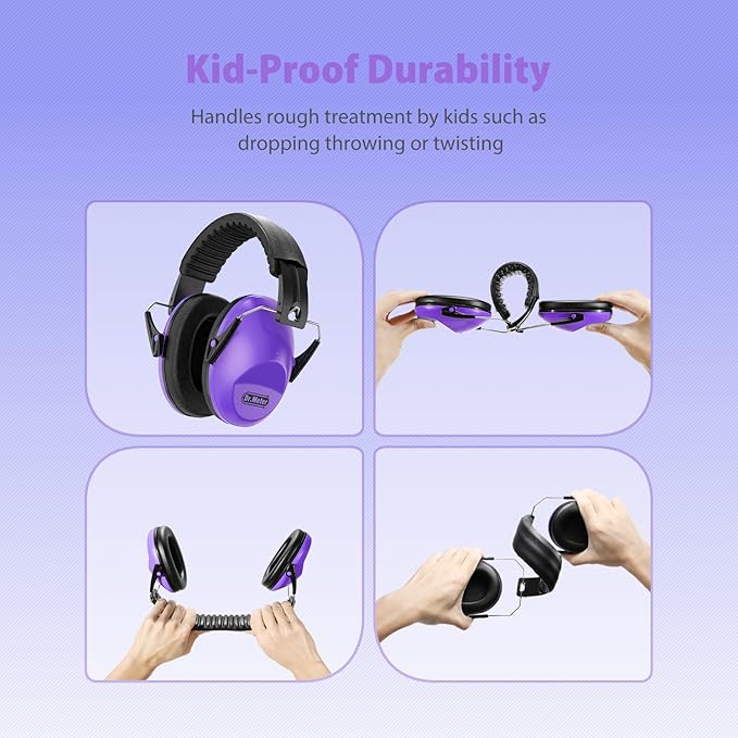 Dr.meter Ear Muffs for Noise Reduction: EM100 SNR27.4 Kids Ear Protection with Adjustable Headband - Kids Noise Cancelling Headphones for Monster Truck, Concerts, Fireworks and Air Shows - Purple