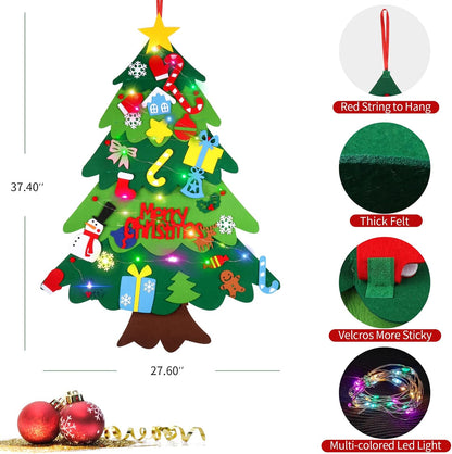 Suweor Upo Felt Christmas Tree Set for Toddlers Kids with Led String Light?3.2ft Wall Hanging DIY Christmas Tree with Detachable Ornaments for Xmas Gifts Home Decoration (Designs May Vary)