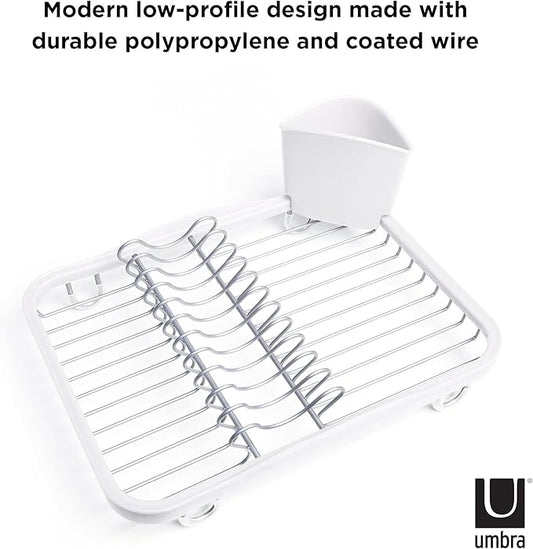 Umbra Sinkin Dish Drying Rack  Drainer Caddy with Removable Cutlery Holder  Use In Sink or On Counter, Standard, WhiteNickel
