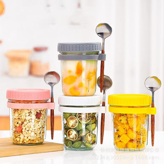 Oatmeal Mug Overnight Oatmeal Mug Breakfast Mug with Scoop Mason Mug Glass Salad jar Yogurt Mug with lid