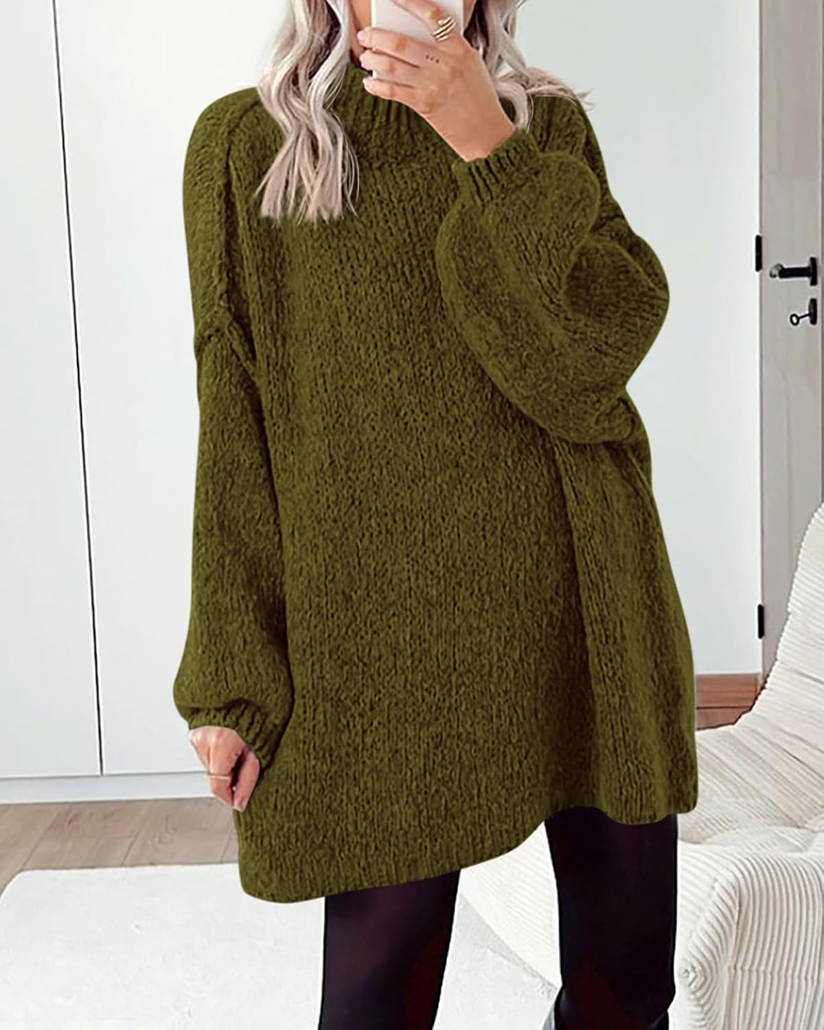 BTFBM Women's Mock Neck Cable Knit Oversized Sweater