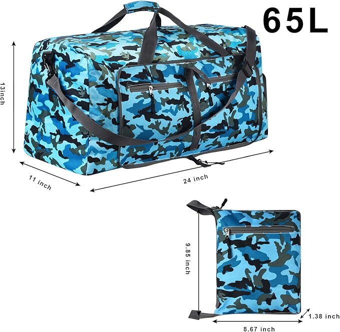 Dimayar 65L Travel Duffle Bag - Foldable Duffel Bag with Shoes Compartment - Overnight Bags Waterproof  Tear Resistant