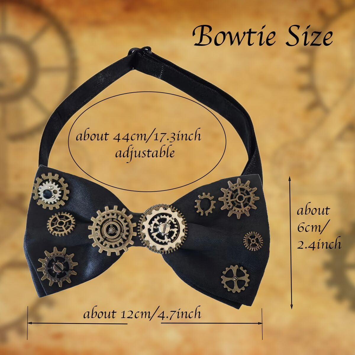 Steampunk Bowtie Gears Retro Cosplay Halloween Accessories, One Size, Black