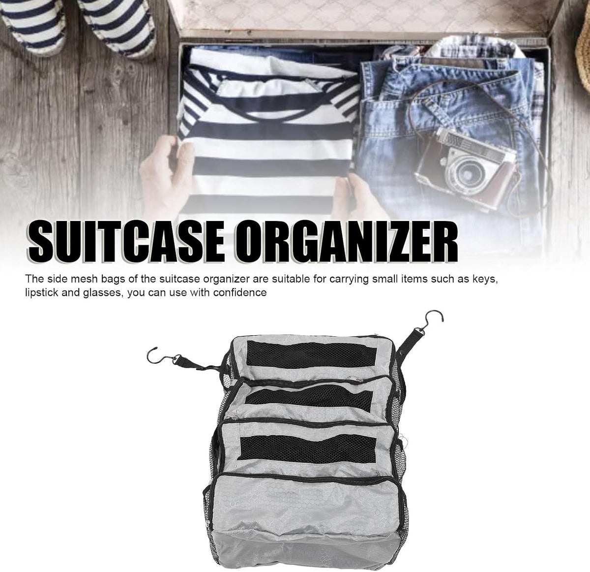 Suitcase Organizer Hanging Suitcase Organizer for Travel Foldable Portable Travel Carry On Bag Luggage Compression Hanging Packing for Travel Carry on Closet (Bag Only) (Gray)