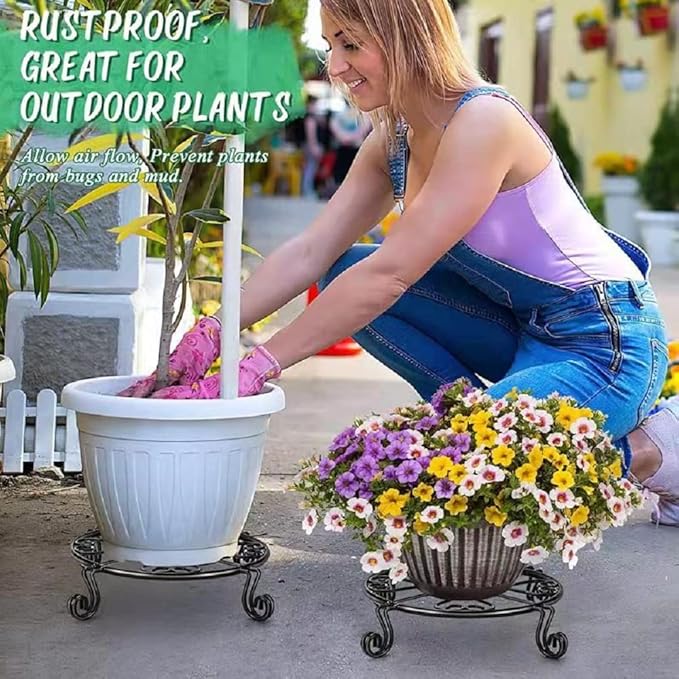 Metal Plant Stand Indoor/Outdoor, Low Corner Plant Stand, Decoration Small Plant Holders for Home, Anti-Rust Iron Heavy Duty Plant Holders, Flower Pot Rack Display Shelf, Black (3 Pack)