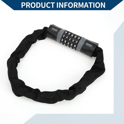 Bicycle Lock/Security Chain Combination Lock Padlock for Mountain Bike Road Bike/Resettable 5 Digit Bike Lock Carbon Steel 60cm / 1 Pc Black Gray/blue