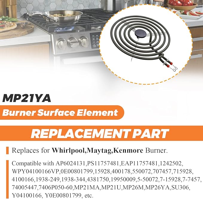 Beaquicy MP21YA Burner Surface Element 8 Inch 5 Turns,Suitable for Whirlpool Maytag Kenmore rp111pxsq1, kf330add1,xfc31050ab,rf264lxsb,etc.
