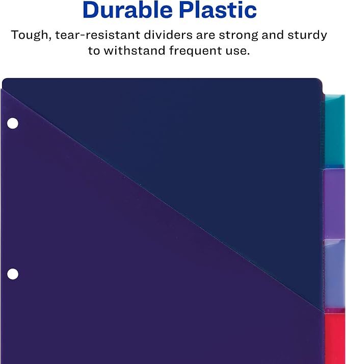 Avery Big Tab Insertable Plastic 2 Pocket Dividers for 3 Ring Binders, 8 Tab Set, Bright Two-Tone Multicolor, Works with Sheet Protectors, 1 Set (11989)