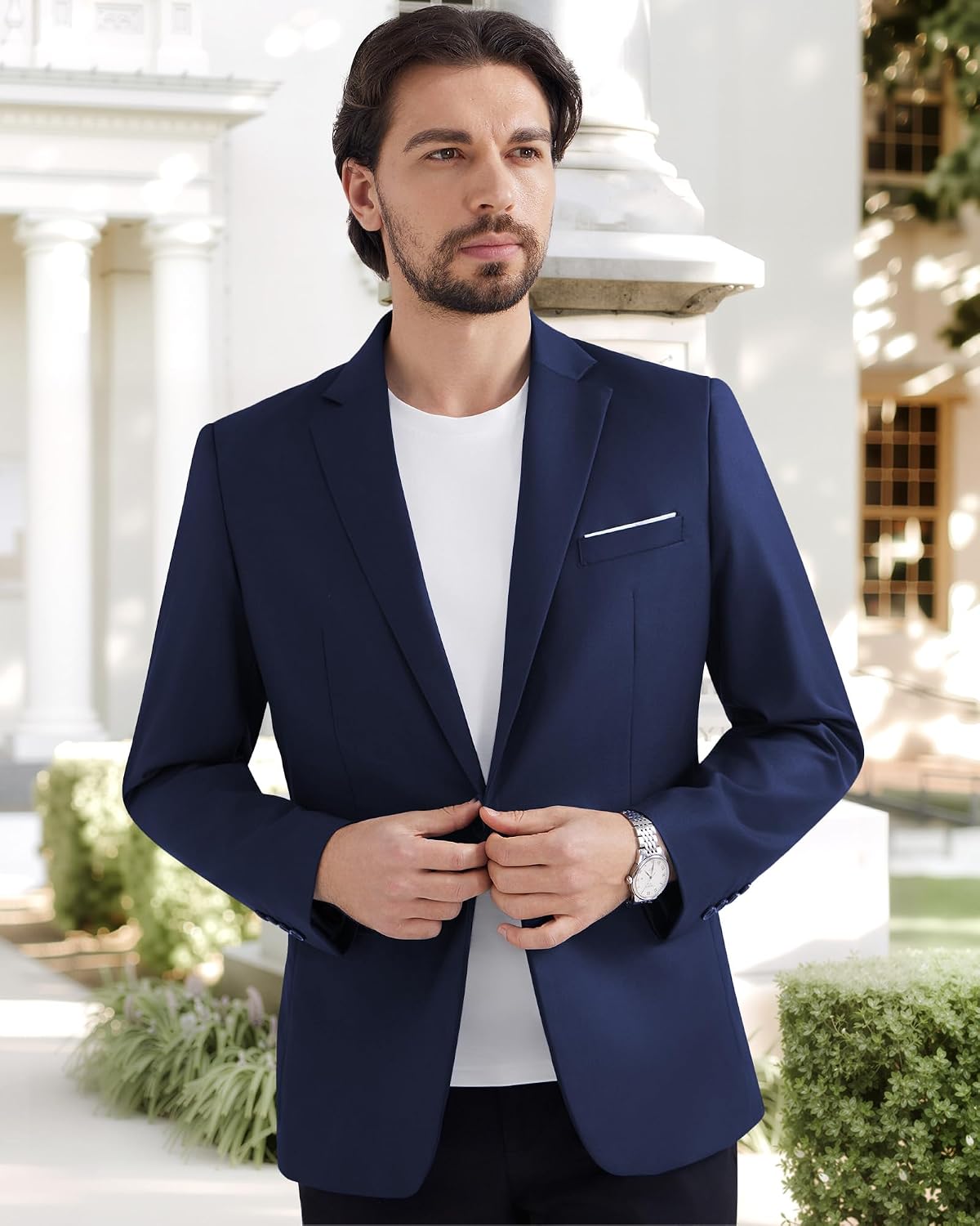 Men's One Button Blazer Casual Solid Color Suit Jacket Slim Fit Lightweight Sport Coats Blazers