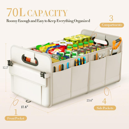 Trunk Organizer For Suv & Sedan,Car Organizers and Storage, Waterproof Collapsible & Adjustable Straps,70L Sturdy Car Organization for Car Accessories, Tools,Sundries,2-3Compartment?Green)