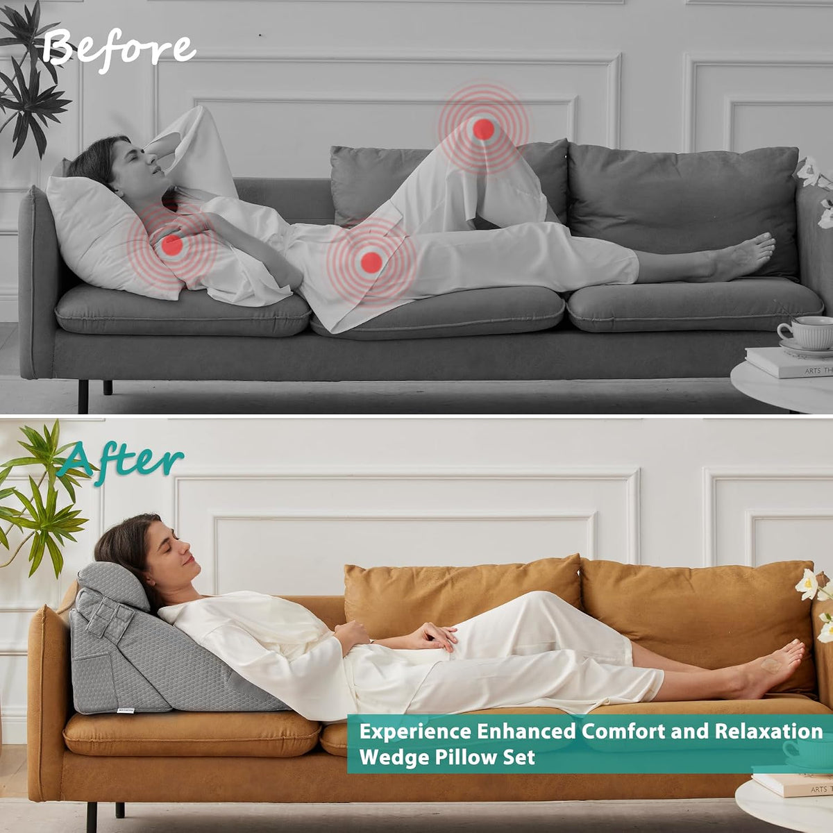 3Pcs Orthopedic Bed Wedge Pillow Set, Foam Wedge Pillow Post Surgery for Back, Leg and Knee Support, Adjustable 9&12 Inch Folding Triangle Pillow for Sleeping, Acid Reflux, Snoring, Gray