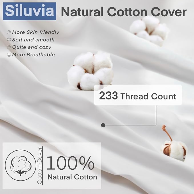 Siluvia 20"x20" Pillow Insert Set of 1 Decorative Square Square Throw 20 Pillows with 100% Cotton Cover for Sofa, Couch, and Bed - White