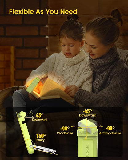 Glocusent USB Rechargeable Book Light, Portable Clip-on LED Reading Light, Reading Lights for Books in Bed with 3 Amber Colors & 5 Brightness Dimmable, Compact & Long Lasting, Perfect fo