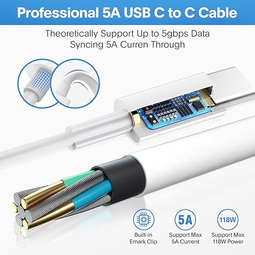 Mac Book Pro Charger - 118W USB C Fast Charger Power Adapter Compatible with MacBook ProMacBook Air 16 15 14 13 Inch, M1 M2 M3 M4, New iPad Pro and All USB C Device, Charge Cable 6.6ft