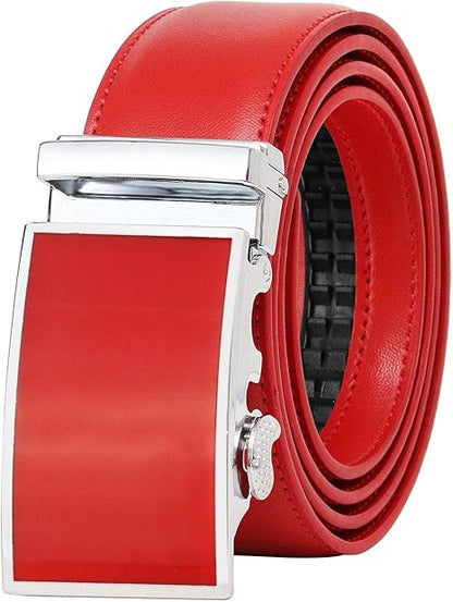 Leather Dress Belt Ratchet Belt Hole less Automatic Buckle Adjustable Size 8001