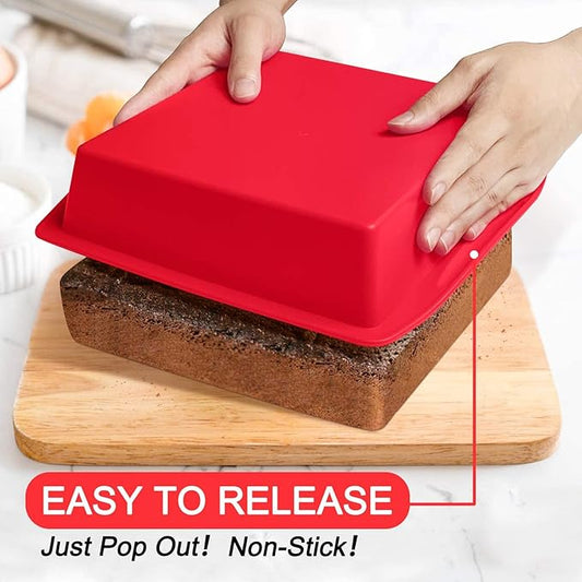 Walfos Silicone Square Cake Pan, 8 inch, Red, BPA Free, Non-Stick, Heat Resistant, Easy to Clean and Store, Ideal for Brownies, Cakes, Bread, Pie, Lasagna, and More