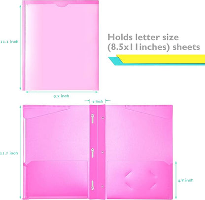 Heavy Duty Plastic Folders with Clear Front Pocket - 18PCS, 3 Pockets Folders with Prongs and Card Slot, for Letter Size Sheets, Bright Colors