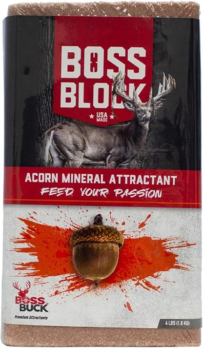 Boss Buck Boss Block Acorn Flavored 4lb Mineral Deer Attractant  Fast-Acting Powerful Long-Lasting Mineral Food Block for Deer