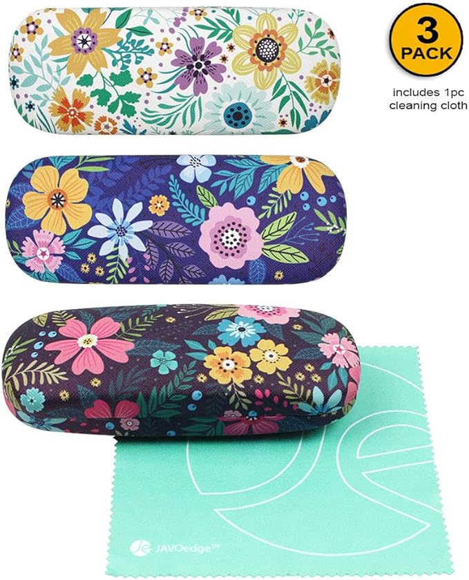 Printed Pattern Durable Hard Clamshell Eyeglass Case with Bonus Microfiber Cloth