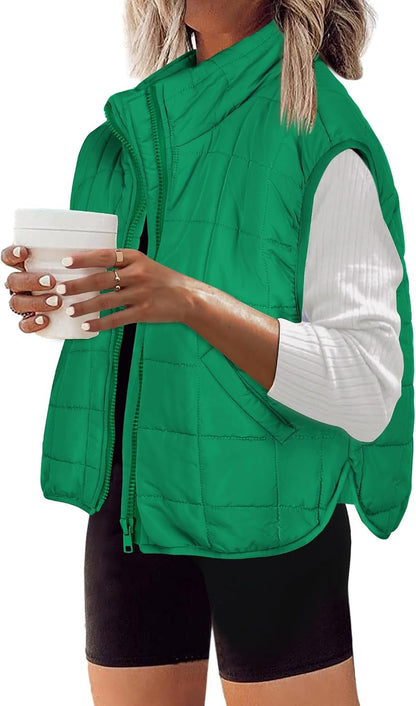 Dark Green, Womens Puffer Vest Ladies Sleeveless Zip Up Outerwear Warm Puffer Lightweight Down all Winter Jackets Coats .