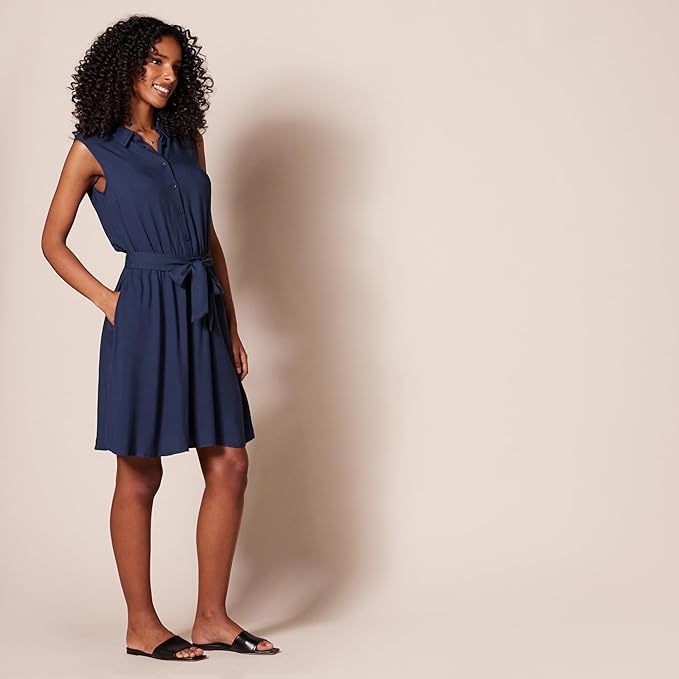 Essentials Women's Sleeveless Relaxed-Fit Woven Shirt Dress