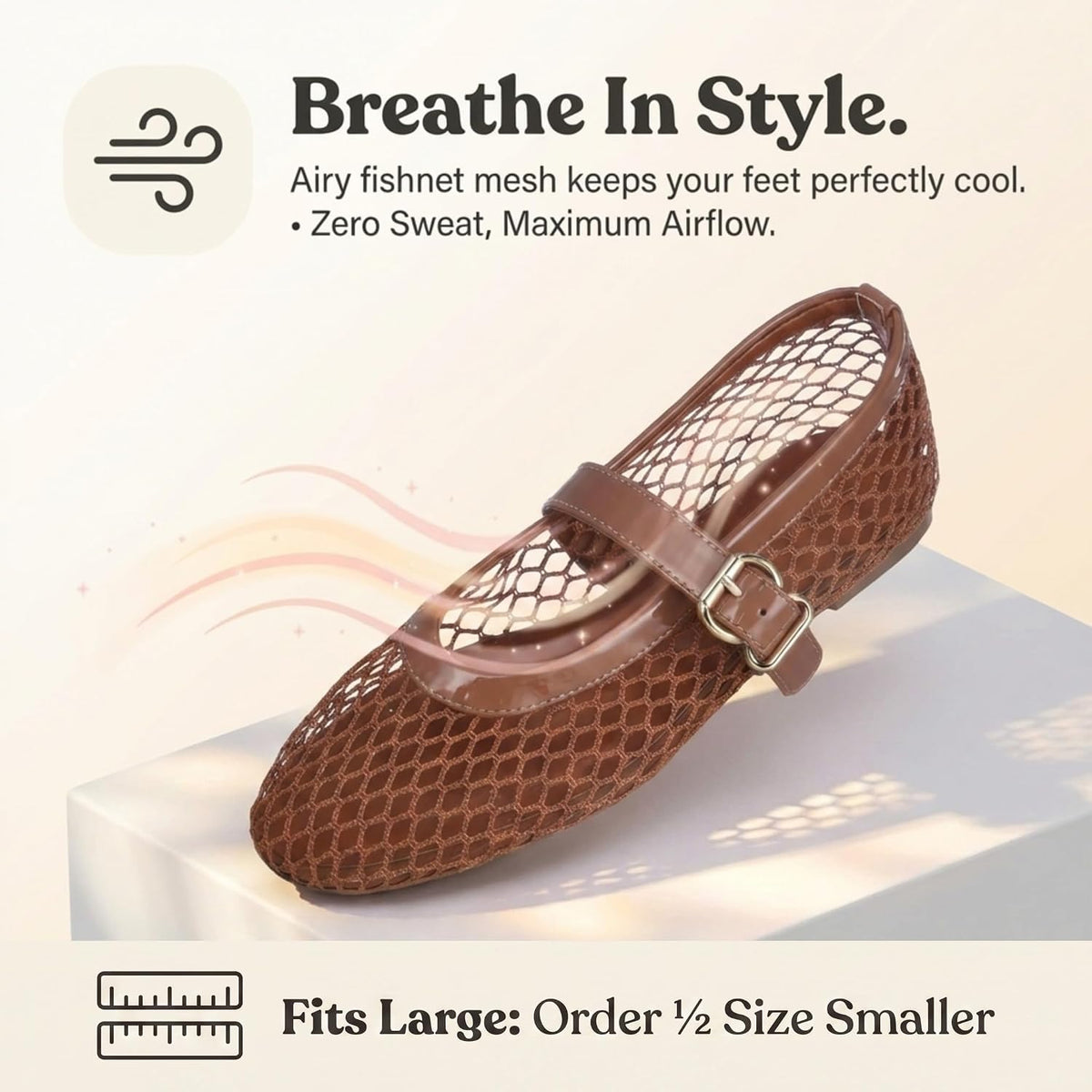 EMMA NEW YORK Mesh Ballet Flats for Women, Mary Jane Mesh Ballet Flats Shoes for Women with Buckle Strap.