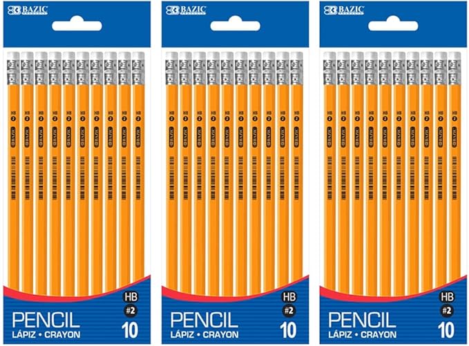 30 Ct Yellow Pencils Wood Cased Unsharpened Eraser Graphite 2 HB School Exam