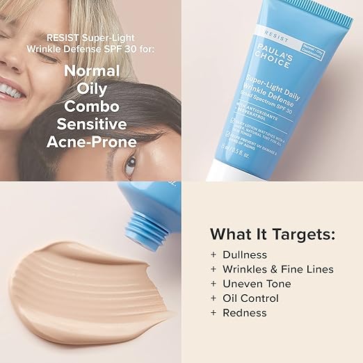 Paula's Choice RESIST Super-Light Daily Wrinkle Defense SPF 30 Matte Tinted Face Moisturizer, UVA  UVB Protection, Mineral Sunscreen for Oily Skin, Fragrance-Free  Paraben-Free