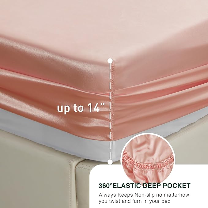 Love's cabin Satin Queen Sheet - 1 Piece Coral Silky Bed Sheet with Deep Pocket, Luxury Silk Feel Satin Queen Size Sheet (1 Flat Sheet)