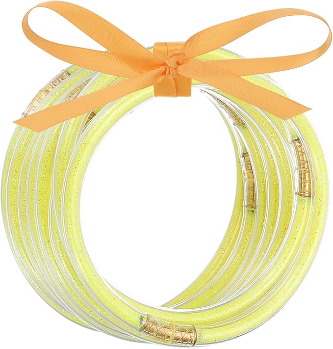 PATIKIL Glitter Bangles Bracelets, 9Pcs Shine Silicone Bracelets Glitter Filled Bracelet Sparkling Bangle for Decoration, Yellow