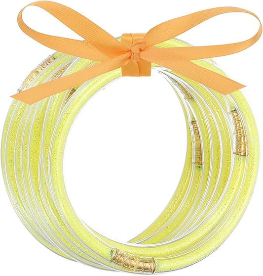 PATIKIL Glitter Bangles Bracelets, 9Pcs Shine Silicone Bracelets Glitter Filled Bracelet Sparkling Bangle for Decoration, Yellow