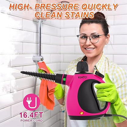 Kiato Handheld Steam Cleaner, 10 in 1 Hand Held Steamer for Cleaning, Portable Pressurized Steamer for Home Use, Bathroom, Mini Steam Cleaners for Upholstery Furniture Sofa Couch Floor Tile Grout
