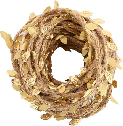 10m DIY Artificial Leaf Wine for Wedding Ceremony, Hemp Material, Gold Color, 32.8 DIY Feet for Garlands, Wall Gardens and Wedding Dresses (Gold)