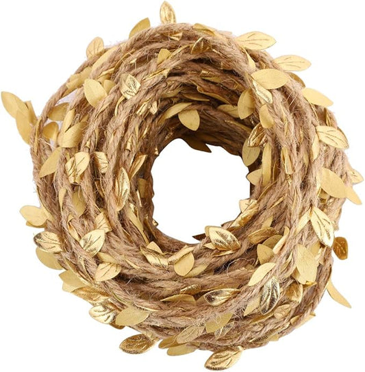 10m DIY Artificial Leaf Wine for Wedding Ceremony, Hemp Material, Gold Color, 32.8 DIY Feet for Garlands, Wall Gardens and Wedding Dresses (Gold)