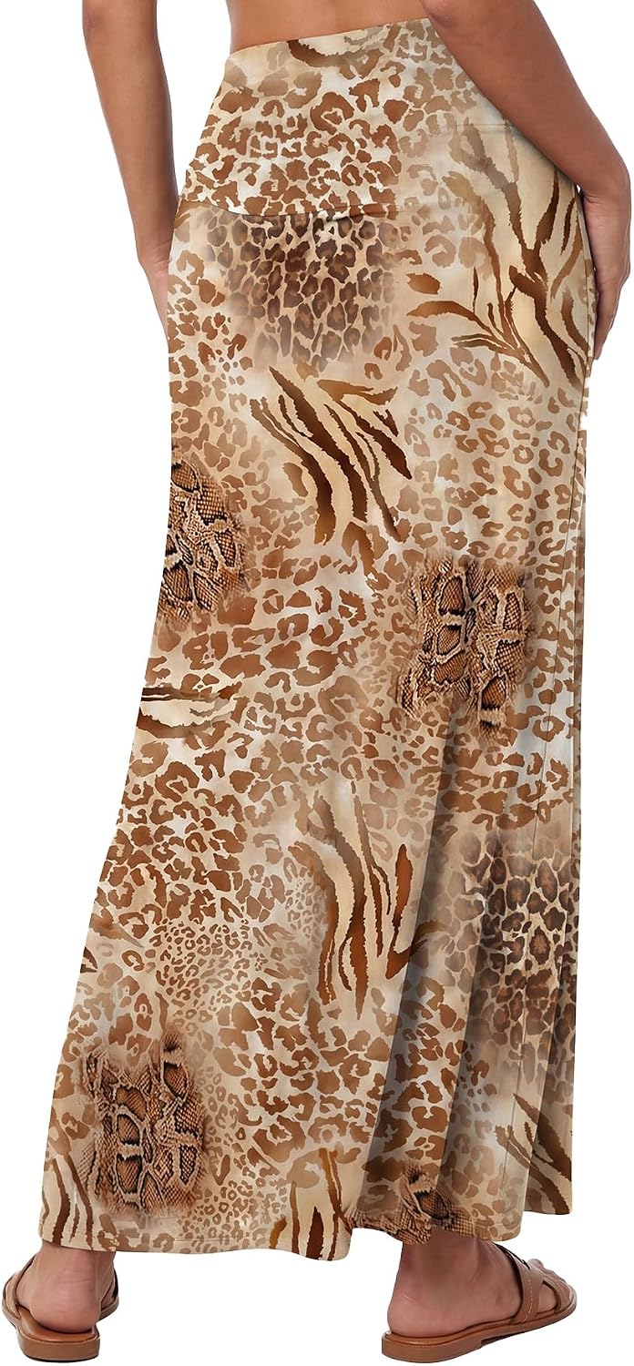 Women's Casual High Waist Solid Flare Long Maxi Skirt