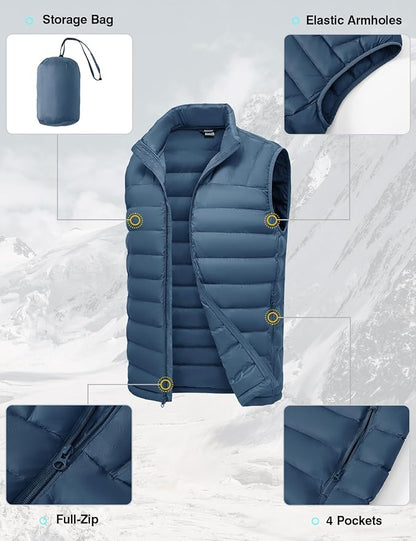 BGOWATU Men's Water-Repellent Puffer Vest Lightweight Packable Sleeveless Warm Jacket for Golf Hiking