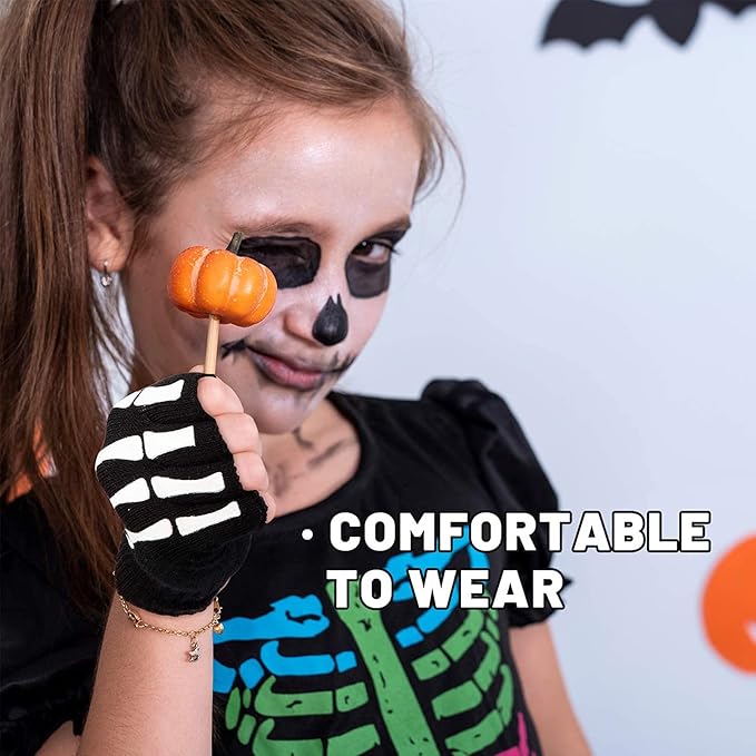 Skeleton Gloves,Glow in the Dark Touch Screen Thickened FullHalf Finger for Costume Cosplay Accessories