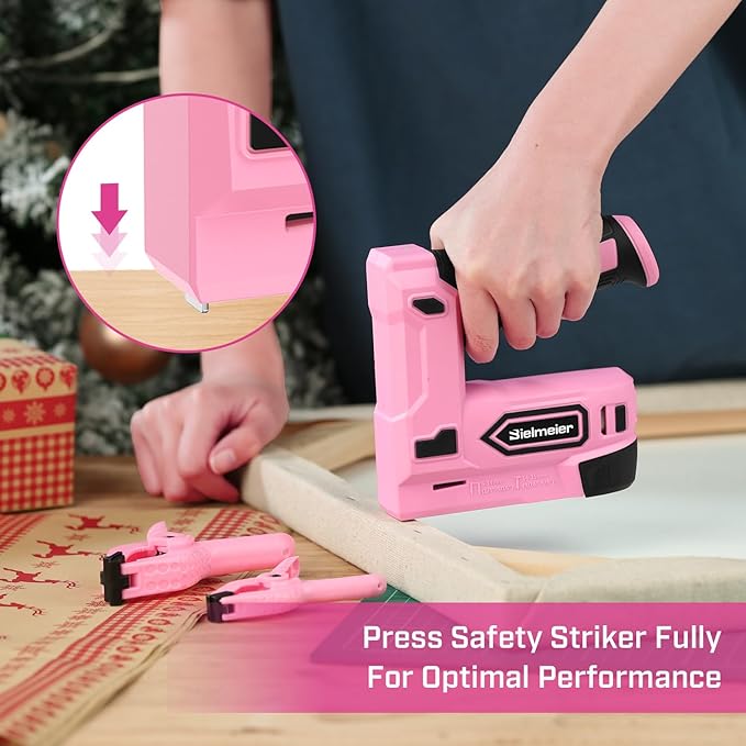 Pink Cordless Staple Gun, 2-in-1 Nail Gun Battery Powered - 4V Brad Nailer Tacker Electric Stapler for Upholstery, Material Repair, Carpentry, Wood, DIY