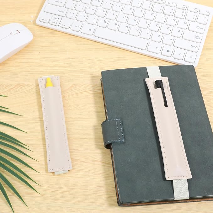 3 PCS Elastic Band Pen Holder for Notebook, PU Leather Pencil Holder Loop, Adjustable Pens Sleeve Pouch for Journal, Office Books School (Black, Beige, Brown)