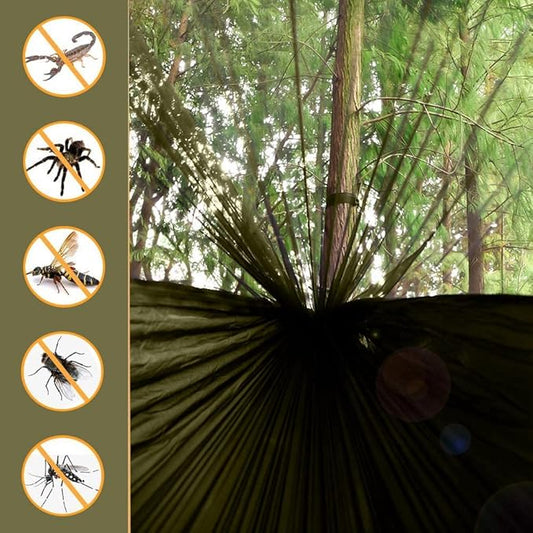 Camping Hammock with Mosquito Net Portable Lightweight Hanging Hammocks with 2 Tree Straps 210T Parachute Nylon Hammock for Outdoor Hiking Survival Travel, Green