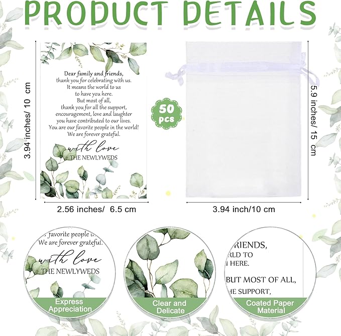 Uiifan 50 Sets Wedding Favors for Guests Wedding Shot Glasses Acrylic Clear Plastic Shot Glass with Thank You Card and Organza Bag for Newlyweds Bridal Shower Party Favors Souvenirs Gifts