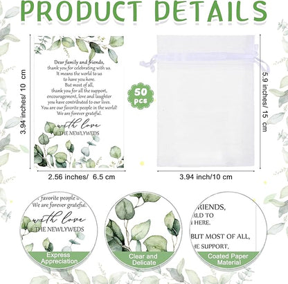 Uiifan 50 Sets Wedding Favors for Guests Wedding Shot Glasses Acrylic Clear Plastic Shot Glass with Thank You Card and Organza Bag for Newlyweds Bridal Shower Party Favors Souvenirs Gifts