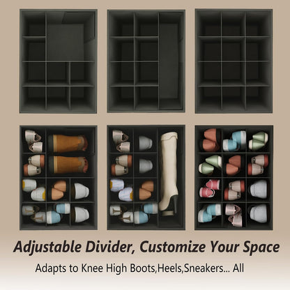 Adjustable Dividers Storage Ottoman Shoe Organizer Box for Closet,2 Pack Customizable Compartments, Versatile Storage Box for Shoes Clothes Toy Bedding, Foldable Foot Stool, Small Bench, Cabinet