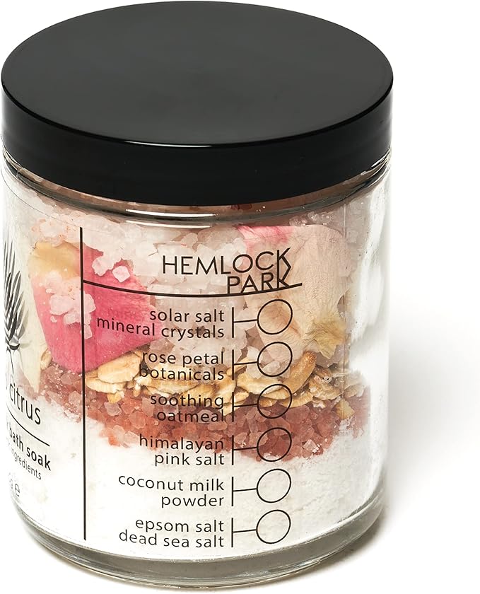 Hemlock Park Lavender Coconut Milk Bath Soak  Organic Coconut Milk, Botanicals, Dead Sea, Epsom, and Himalayan Pink Mineral Salts  9.5 oz Jar