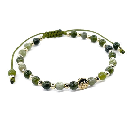 Lucky Evil Eye Natural Stone Beaded Adjustable Bracelet for Women (Green Jade)