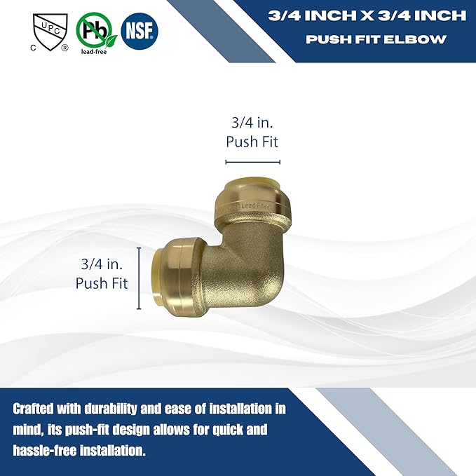 Push Fit 3/4 Inch x 3/4 Inch Push Fit Elbow, 27-2-3=2XX, 1 Pieces